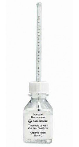 Digi-Sense 08077-23 Certified Incubator Bottle Thermometer, 25 to 45&amp;deg;C, Total Immersion-
