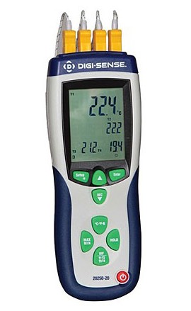 Digi-Sense WD-20250-20 Professional 4-Input Data-Logging Thermocouple Probe Thermometer, Type K-