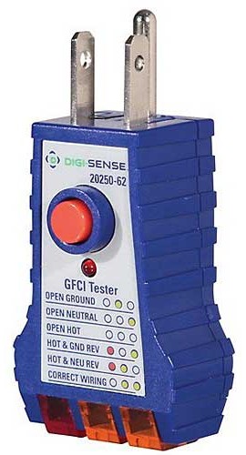 Digi-Sense WD-20250-62 GFCI Receptacle Tester, 110 to 125 VAC-
