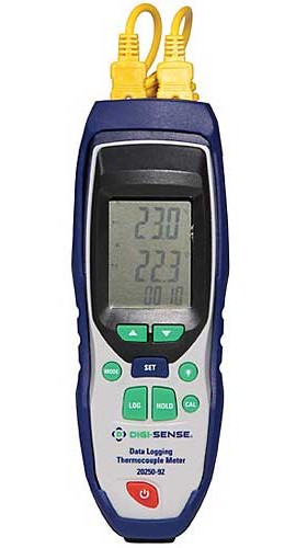 Digi-Sense WD-20250-92 2-Input Data-Logging Thermocouple Probe Thermometer, Type J/K/T-