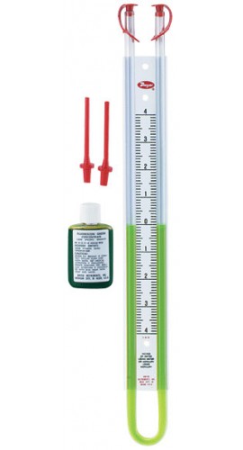 Dwyer 1221-M300-D U-Tube Manometer (150-0-150mm w.c.) using red gauge fluid-