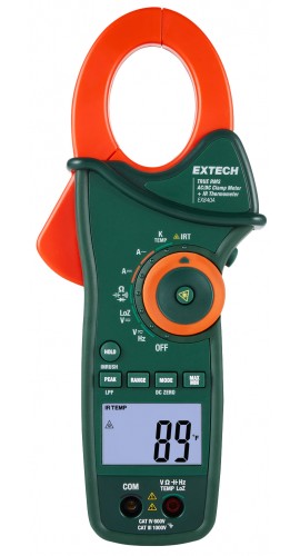 Extech EX8xxA Series True RMS AC/DC Clamp Meter with IR thermometer, 0.1 to 1000 A-