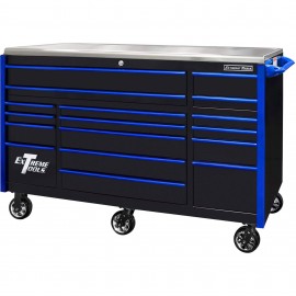 Extreme Tools EX7217RCQBKBL Roller Cabinet, 72", black with blue handles-