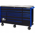 Extreme Tools EX7217RCQBKBL Roller Cabinet, 72", black with blue handles-