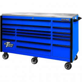 Extreme Tools EX7217RCQBLBK Roller Cabinet, 72", blue with black handles-