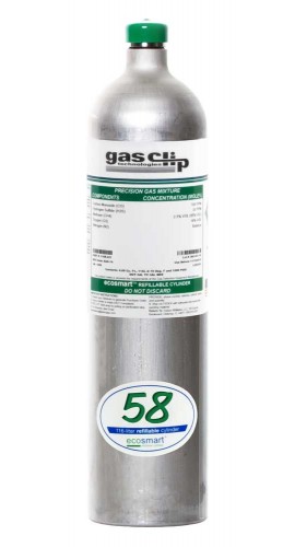 Gas Clip SGC-H2S-58 H&amp;#8322;S Calibration Gas Cylinder, 25 ppm H&amp;#8322;S/N&amp;#8322;, 15.32 Gal-