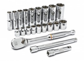 GearWrench 80557 &amp;frac38;&amp;quot; Drive 6 &amp; 12-point Standard &amp; Deep SAE Mechanics Tool Set, 21-piece-