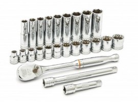 GearWrench 80559 6 and 12-Point Standard and Deep Metric Mechanics Tool Set, 24-piece-