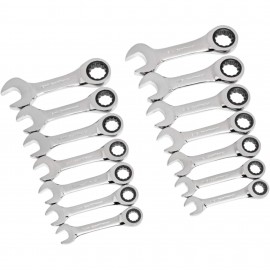 GearWrench 85206 Stubby Ratcheting Combination Wrench Set, 14-piece, SAE/Metric-