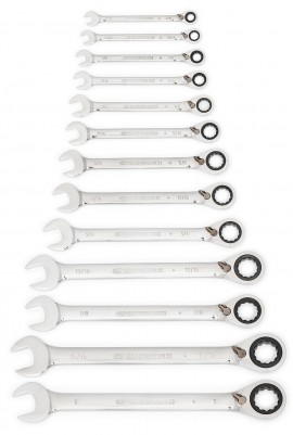 GearWrench 9509N 12-Point Reversible Ratcheting Combination SAE Wrench Kit, 72-tooth, 13-piece-