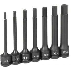 Grey Pneumatic 1247MH Hex Impact Set, 3/8" drive, 7-piece, 4" length, metric-