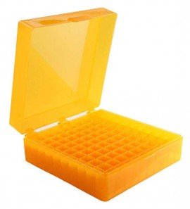 Heathrow Scientific HS120204 Microtube Storage Box, 100 Wells, Orange-