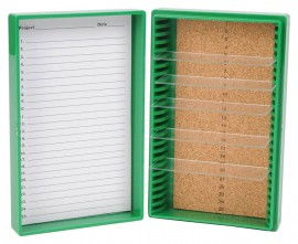 Heathrow Scientific HS15989B 25 Place Premium Microscope Slide Box, Cork, Green-