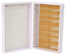 Heathrow Scientific HS15989E 25 Place Premium Microscope Slide Box, Cork, White-