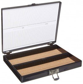 Heathrow Scientific HS15994G 100 Place Premium Microscope Slide Box, Cork, Black-