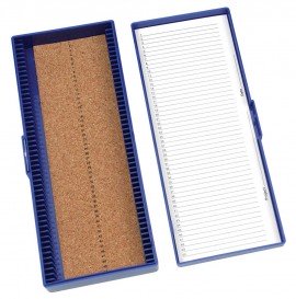 Heathrow Scientific HS15996A 50 Place Premium Microscope Slide Box, Cork, Blue-