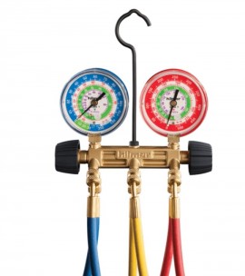 Hilmor 1932651 2-Valve Basic Manifold with 60&amp;quot; hoses for R454B-R32-R410A refrigerants, brass, 0 to 800 psi-