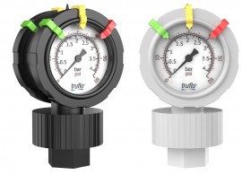Icon Process Controls 2VU-PF-0-30-M 2-1/2&quot; Double-Sided Pressure Gauge and Isolator with teflon diaphragm, PVDF, 1/2&quot; MNPT, 0 to 30 psi-
