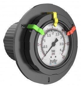 Icon Process Controls OBS Series Pressure Gauge, 0 to 160 psi, 2.5&amp;quot; dial, &amp;frac12;&amp;quot; FNPT panel mount, PVDF housing-