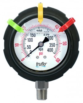 Icon Process Controls OBS-GO Series Pressure Gauge, 0 to 100 psi, 2.5&amp;quot; dial, &amp;frac14;&amp;quot; bottom, PP housing-