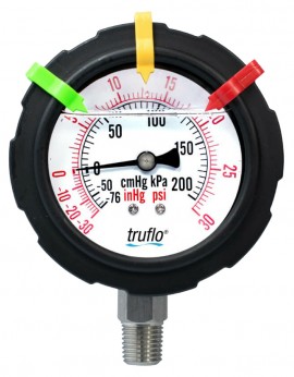Icon Process Controls OBS-V Series Pressure Gauge, -30 to 30 psi, 2.5&amp;quot; dial, &amp;frac14;&amp;quot; NPT bottom, polypropylene housing-
