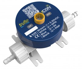 Icon Process Controls PP-W-03H-PF Truflo Propulse 2 Turbine Flow Meter, 3/16&quot; Hose Barb, Propulse 2 Turbine Flow Meter, PVDF Material, Viton Seals, M12, NPN, PNP Pulse Output, 24VDC, Blind-