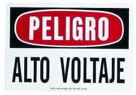 IDEAL Industries 44-865 Safety Sign &amp;quot;Danger High Voltage&amp;quot; in Spanish, adhesive-