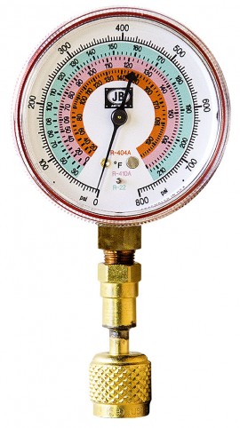 JB QC-G465 Quick Connect Single Test High-Pressure Side Gauge, red pressure (R22, R410A, R404A), 2-1/2&amp;quot;-