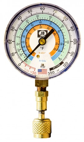 JB QC-G851 Quick Connect Single Test Low Pressure Gauge, blue compound (R22, R134a, R404A), 3-1/8&amp;quot;-