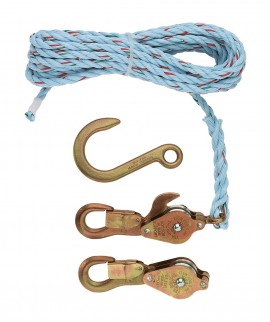 Klein Tools 1802-30SR Block and Tackle with Anchor Hook, 25' spliced rope-