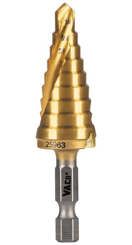Klein Tools 25963 Step Drill Bit, spiral double-fluted, &amp;frac14;&amp;quot; to &amp;frac34;&amp;quot;, VACO-