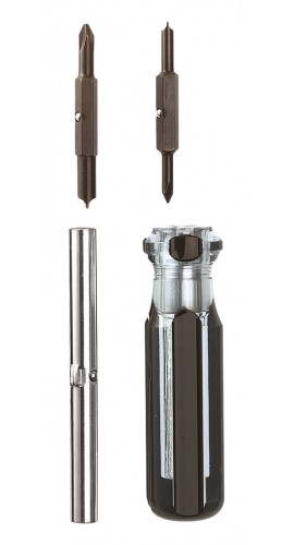 Klein Tools 32460 4-in-1 Multi-Bit Screwdriver, #1 and #2 Phillips/0.188" and 0.25" slotted, 7" long-