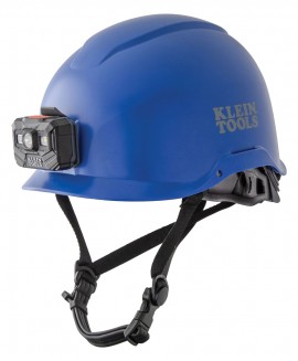 Klein 60148 Safety Helmet, Non-Vented-Class E, with Rechargeable Headlamp, Blue-