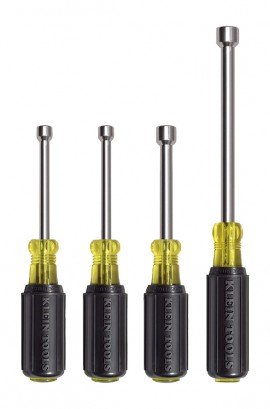 Klein Tools 633 4-Piece Nut Driver Set, 3" shafts-