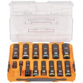 Klein Tools 65111IMPCTM KNECT™ 1/2-Inch Drive Deep Well Impact Socket Set, Metric, 14-Piece-