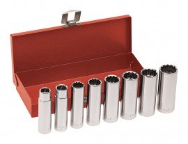 Klein Tools 65514 Deep Socket Wrench Set, 0.5" drive, 8 pieces-