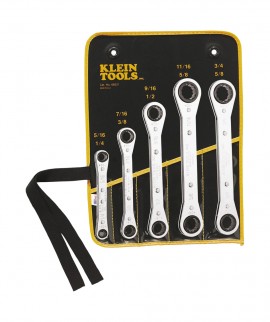 Klein Tools 68221 Ratcheting Box Wrench Set with pouch, 25&amp;deg; offset-