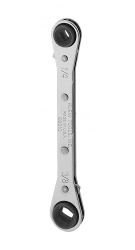 Klein Tools 68309 Ratcheting Refrigeration Wrench, 0.1875 and 0.25&quot; square x 0.5 and 0.5625&quot; hex-