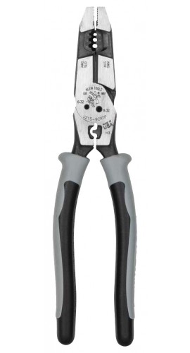 Klein Tools J2159CRTP Hybrid Pliers with Crimper, Fish Tape Puller and Wire Stripper-