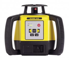 Leica 6011154 Rugby 640 Rotating Laser with Rod Eye 120 and alkaline battery pack-