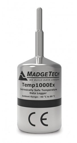 MadgeTech Temp1000Ex-2-KR ATEX/IECex Approved Temperature Data Logger, 2&amp;quot; probe, key ring bottom-