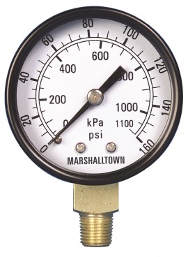 Marshalltown GG25160C4 Pressure Gauge, 0 to 160 psi, 2.5&amp;quot; dial, &amp;frac14;&amp;quot; NPT, steel housing-