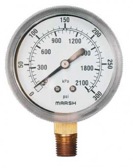 Marsh J4652 General Service Gauge, 2.5&amp;quot; Dial, 0 to 160 psi, 1/4&amp;quot; NPT Lower-
