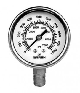 Marsh J7642P Severe Service Gauge, 0 to 30 psi, Copper Alloy, 1/4&amp;quot; NPT Lower-