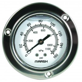 Marsh J7840P Severe Service Gauge, 0 to 15 psi, Stainless Steel, 1/4&amp;quot; NPT Lower-