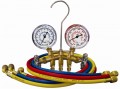 Mastercool 32636-MR 2-Way Commercial Metric Brass Manifold Gauge Set with 3 x 36&amp;quot; ball valve hoses-