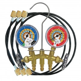 Mastercool 33518-TP Brass 2-Way Manifold with 3 x 1/8&amp;quot; gauges, 3 x 18&amp;quot; thermoplastic capillary hoses-