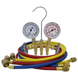 Mastercool 35772 Brass Manifold Gauge Set with 3 x 72&amp;quot; hoses, shut-off valve fitting-