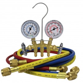 Mastercool 36636 Brass Manifold Gauge Set with hose holder, 3 x 36&amp;quot; hoses-