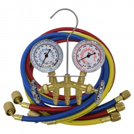 Mastercool 37636 Brass Manifold Gauge Set with 3 x 36&amp;quot; hoses, shut-off valve fitting-